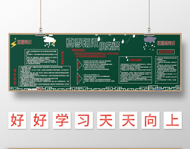简约防汛防雷小常识黑板报设计模板