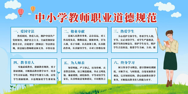 中小教师职业道德规范蓝色简约创意大气宣传栏展板