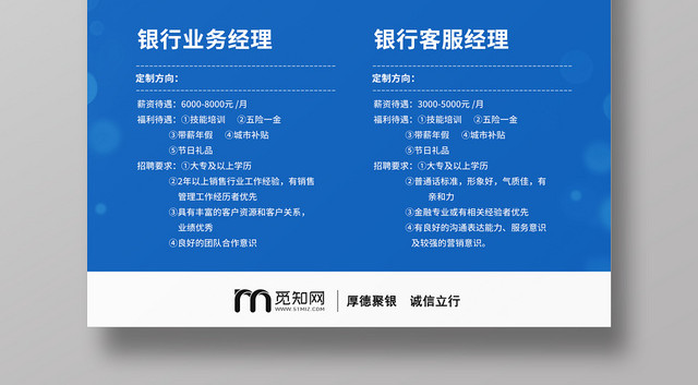 银行招聘英才招聘宣传高薪招聘蓝色简约透明圆形叠加海报