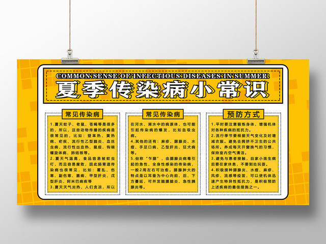 黄色简洁夏季传染病小常识展板医疗卫生展板