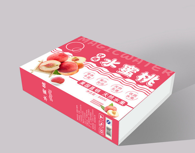 粉色卡通新鲜水蜜桃水果桃子包装设计