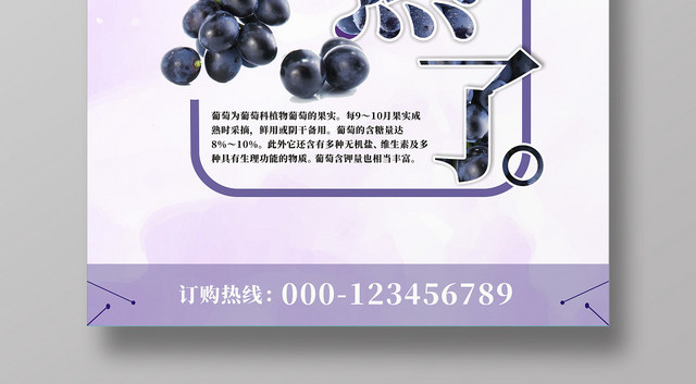 水果葡萄新鲜水果紫色创意简约宣传海报