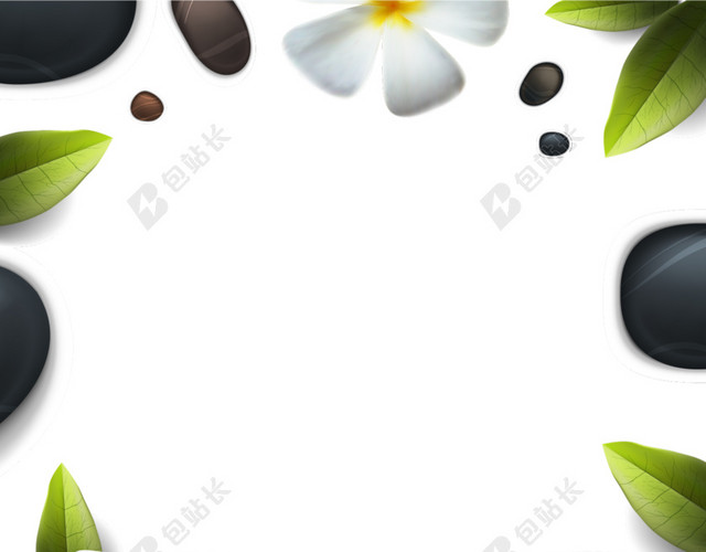 四周鹅卵石花朵叶子背景素材