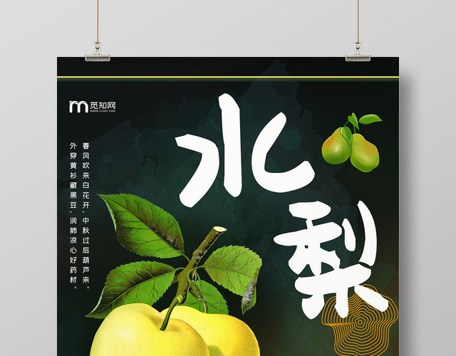 黑色个性高端水果梨水梨海报