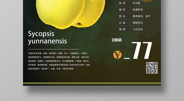 黑色个性高端水果梨水梨海报