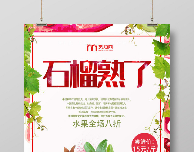 红色热烈水果石榴石榴熟了海报