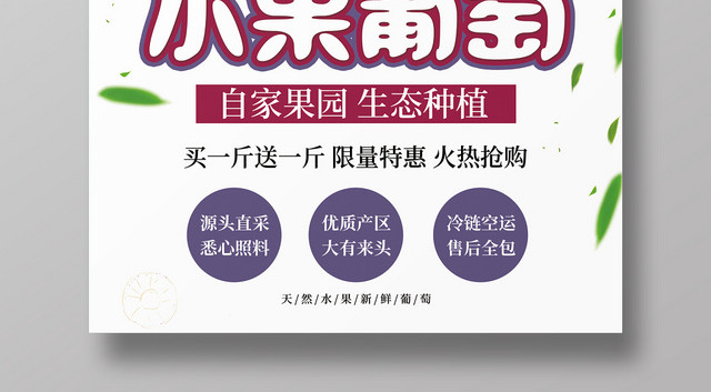 白色简约水果葡萄新鲜水果宣传海报