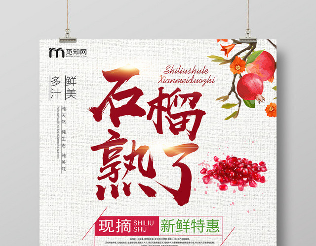 水果石榴熟了现摘新鲜特惠鲜美多汁简约风格海报宣传