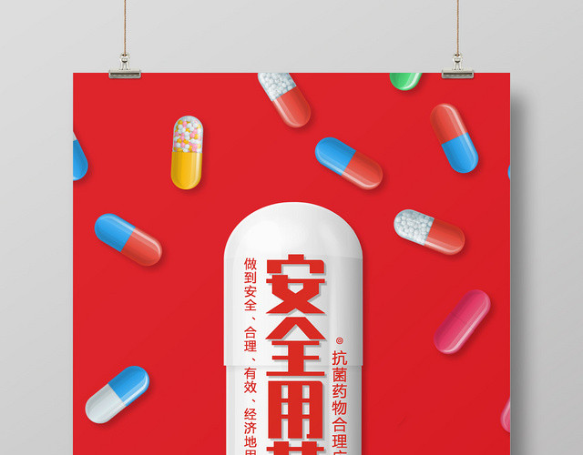 安全用药医疗卫生红色创意简约大气宣传海报