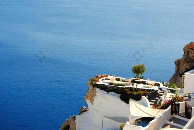 蓝色建筑现代悬崖上的现代别野背景图片