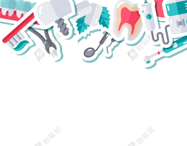 彩色卡通牙齿医疗器械扁平插画背景素材