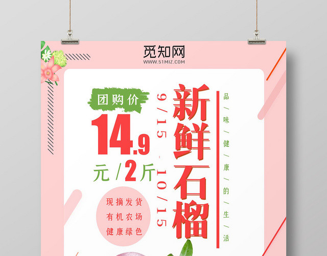 红白时尚水果石榴新鲜石榴宣传海报