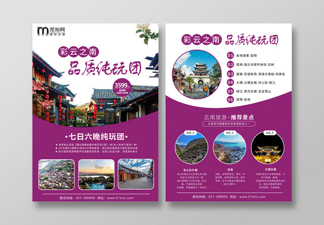 紫色大气彩云之南云南旅游品质云南游宣传单页