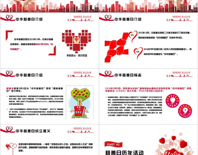 红色简约中华慈善日国际慈善日节日介绍PPT模板