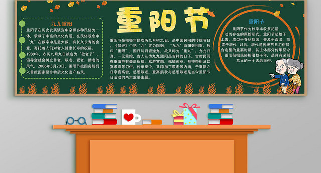 绿色卡通重阳节宣传黑板小报