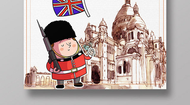 简约大气黄色系国外旅游欧洲英国旅游海报