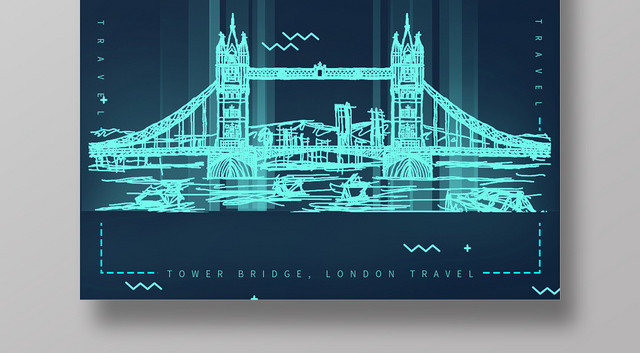 简约大气蓝色系伦敦塔桥欧洲英国旅游海报设计