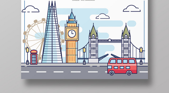 简约大气蓝色系国外旅游欧洲英国旅游海报设计