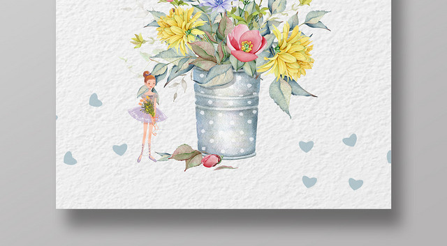 小清新手绘蓝色插花艺术培训宣传海报