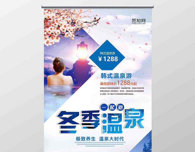 高档冬季温泉易拉宝海报宣传图