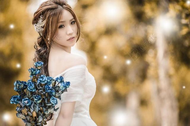人物 森林 女人 白色礼服 新娘 婚礼 亚洲 美女 新娘捧花