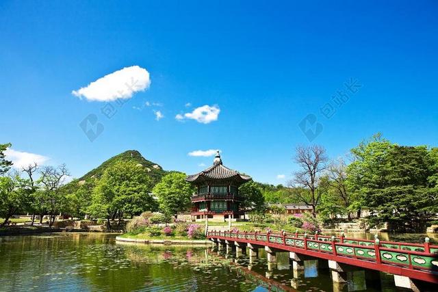 面对花园 景福宫 屋面瓦 文化财产 韩国 天空 朝鲜语 紫禁城