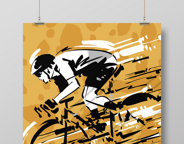 黑白线稿自行车速度激情宣传海报