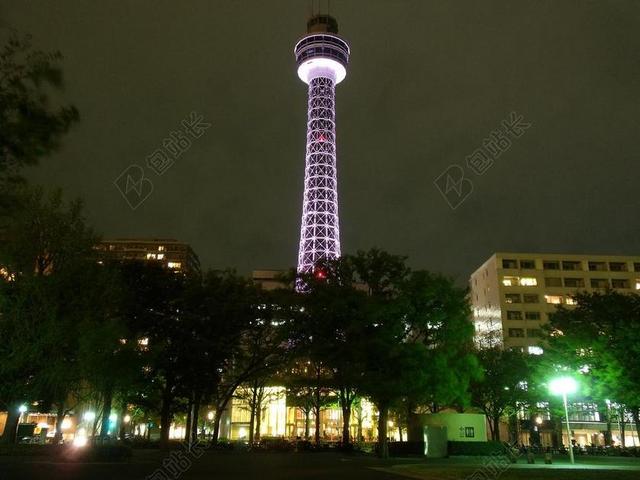 横滨 日本 海洋塔 城市 天空 云 夜 晚上 灯 建筑物