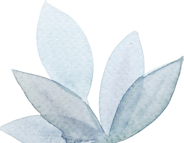 蓝色水彩手绘树叶叶子