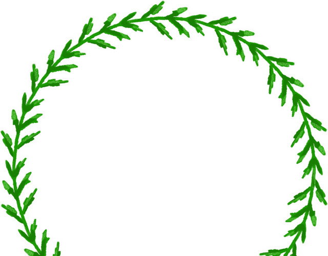 手绘绿色草编花环设计素材
