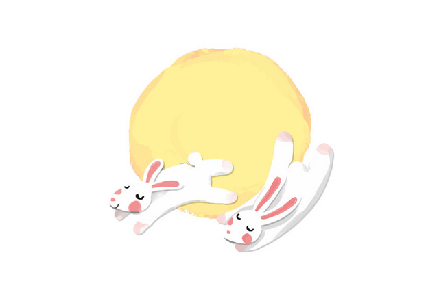清新手绘月亮兔子设计素材