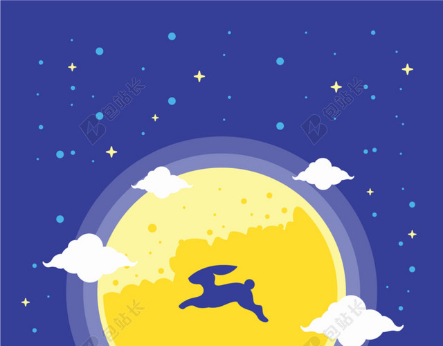 清新蓝色夜空月亮兔子背景素材