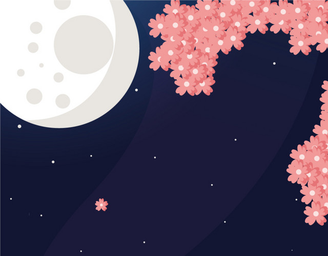 清新夜晚月亮樱花设计素材