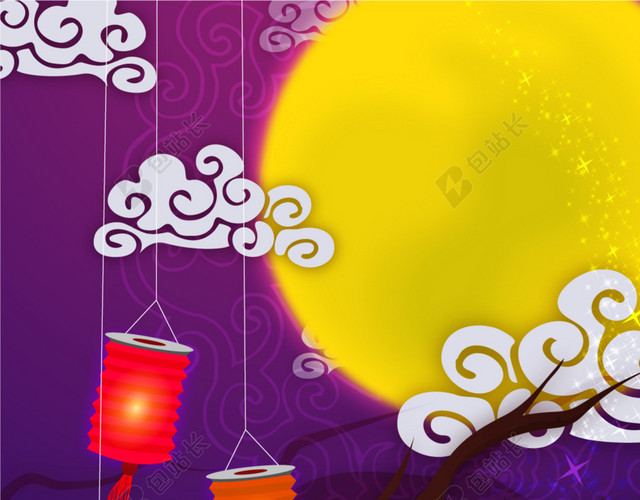 手绘夜空背景月亮灯笼设计素材