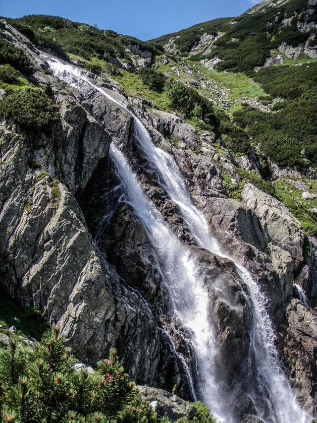 大瀑布 山 自然 水 景观 溪 绿色 户外 旅行 野生