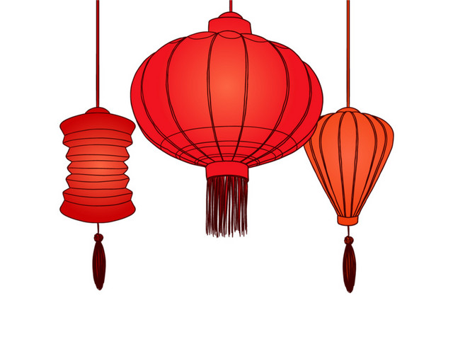 红色手绘灯笼设计素材