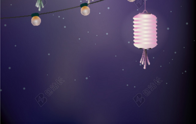 中秋手绘古风夜空灯笼设计素材