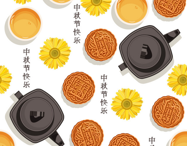 中秋节月饼菊花设计素材