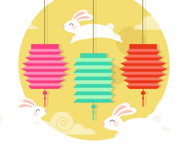 矢量卡通灯笼月亮设计素材
