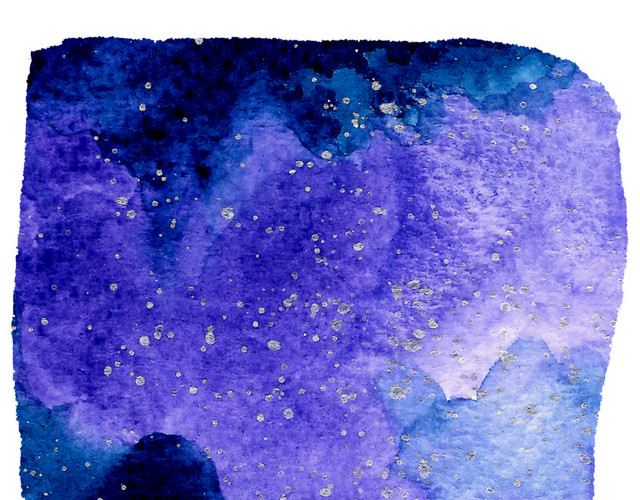 水彩水墨蓝色晕染星空绘画素材