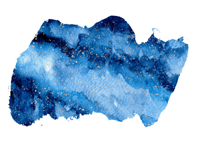 水彩水墨蓝色晕染星空绘画素材