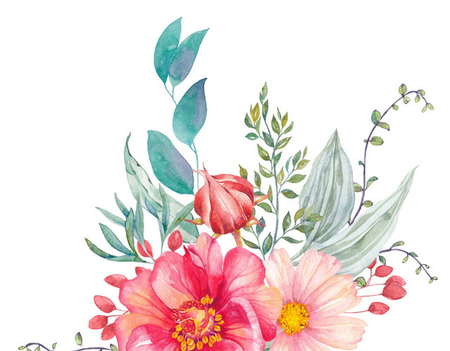 水彩水墨花朵花纹绘画装饰素材