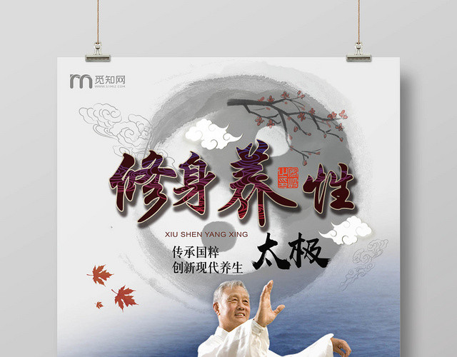 养生中国风武术太极修身养性宣传海报