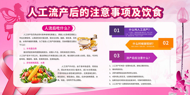 粉紫色无痛手术后的术后注意事项展板
