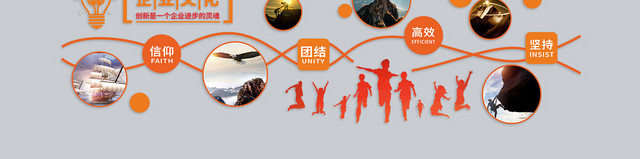 橙色简约线条企业文化墙