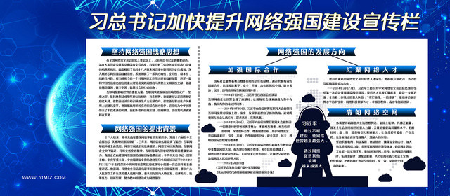 蓝色科技感加快提升网络强国建设网络宣传安全周展板