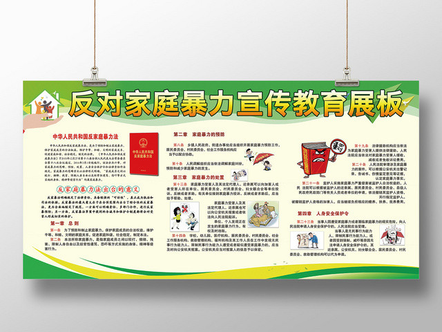绿色简洁反对家庭暴力宣传教育展板
