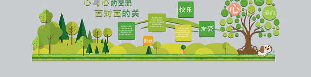 心与心交流面对面关心绿色几何简约沟通文化墙