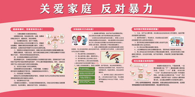 粉色关爱家庭反对家暴抵制家暴反对家庭暴力宣传展板