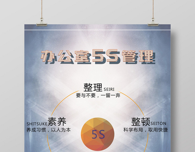 蓝色几何风简洁5S管理办公室5S管理海报